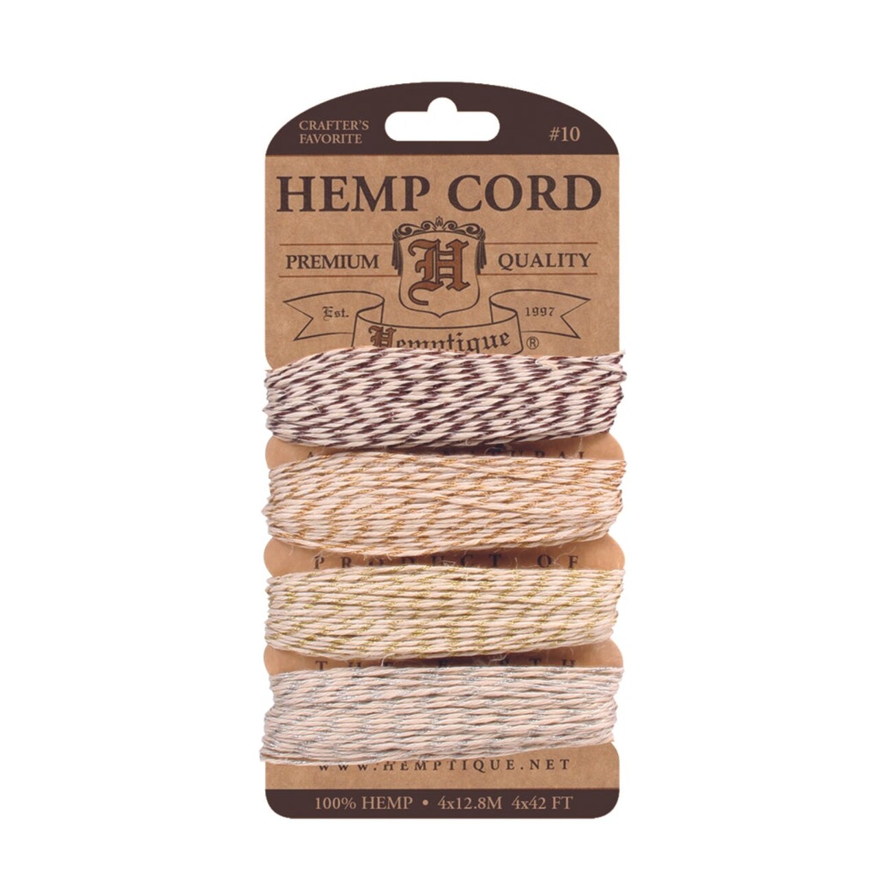 Hemptique 0.5mm #10 Hemp Cord Card Set Eco Friendly Sustainable Naturally Grown Jewelry Bracelet Making Paper Crafting Scrapbooking Bookbinding Mixed Media Crocheting Macrame Seasonal Holiday Gift Wrapping Outdoor Gardening